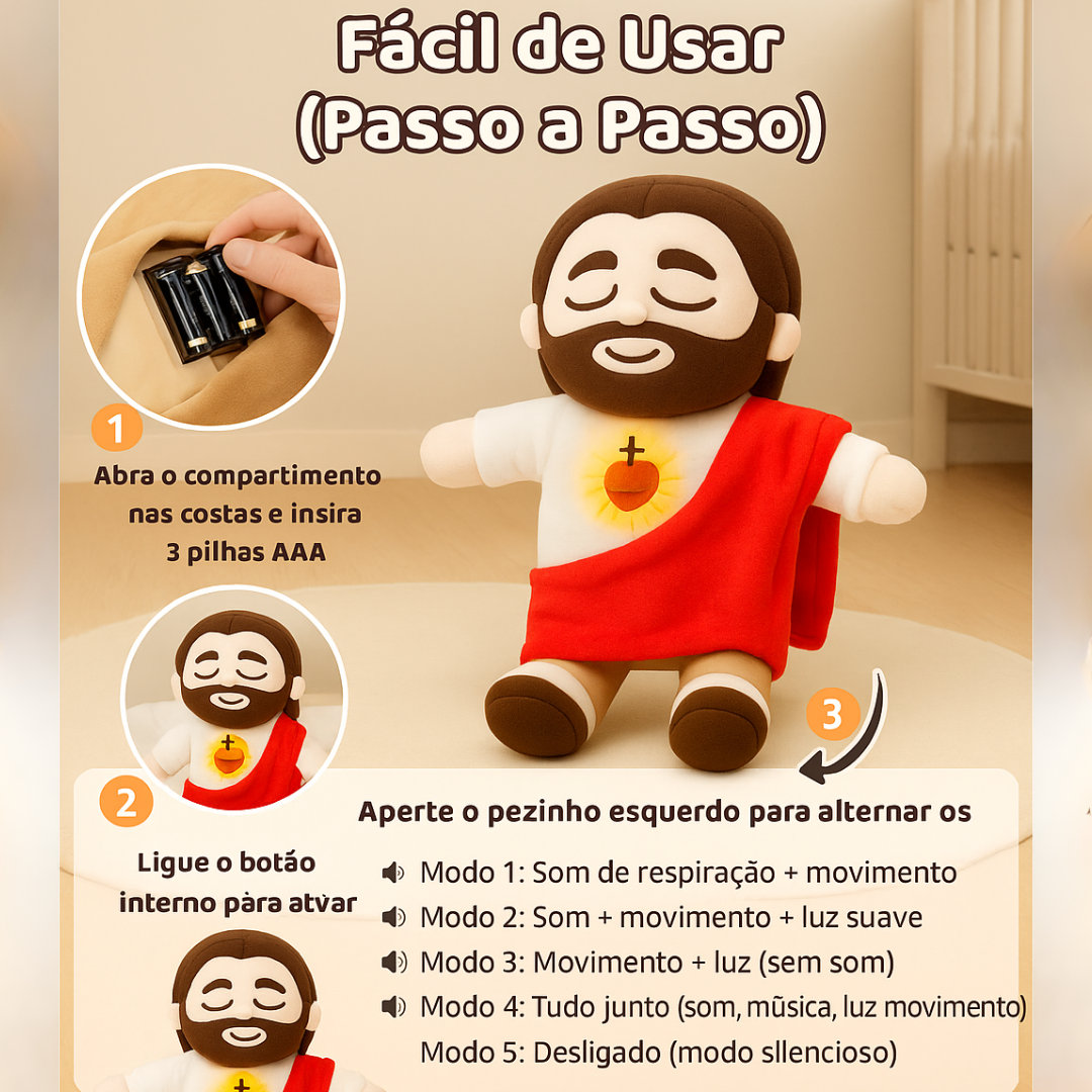 Pelúcia Menino Jesus que Respira e Acalma a Alma